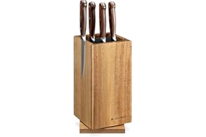 Navaris Porte-Couteaux en Bois - Bloc de Rangement à Couteau Rotatif et magnétique en Acacia 25 x 12,5 x 12,5 cm - Bloc Couteau Vide avec tiges
