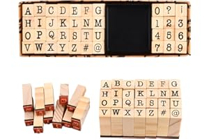 Chstarina Buchstaben Stempel Set, 40 Stück Holzstempel - Buchstaben, Zahlen und Symbole Set, Stempel Buchstaben mit Stempelkissen, Alphabet Stempel für Kunst, Handwerk, Kartenherstellung