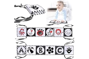 UPUPGO Kontrastbuch Baby Schwarz Weiss Spielzeug Kontrastkarten Baby Neugeborenen Spielzeug mit Weichem Spiegel, Doppelseitiges weiches Stoffbuch für 0 3 6 Monate Neugeborene