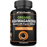 Organic Ashwagandha Capsules 1200mg - Boosted with 1000mg of Organic KSM-66 with 5% Withanolides (from 100mg Extract Ratio 10
