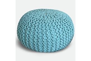 casamia Pouf Ø 55 o. 45 cm Strickhocker Sitzpouf Bodenkissen für Innen Indoor Größe ø 45 cm, Farbe hellblau