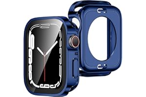 ZZDZZ [2-Pack] 2 in 1 Case Compatible with Apple Watch Series 9 8 7 41mm, Straight Edge Hard PC with Tempered Glass Screen Protector Full Coverage Protective Cover for iWatch 41mm (Blue)