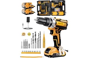 Maxesla 99PCS Cordless Drill Set 21V, 25+3 Torque Combi Drill with 2.0AH Battery, 42N.m Max Electric Screwdriver Kit, 2 Variable Speed, LED Work Light, Home and Garden DIY Project Kit