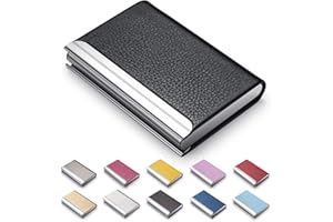 MAZYPO Business Card Holder, Luxury PU Leather Business Card Case Name Card Holder & Stainless Steel Multi Card Case - Wallet Credit Card ID Case, Slim Metal Pocket Card Holder with Magnetic Shut (Black)