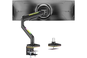 ARES WING Ergonomic Brazo de Monitor RGB para Juegos para monitores Planos/ultraanchos/curvos de 17 a 49 Pulgadas con Resorte de Gas, Capacidad de Carga de hasta 20 kg, diseñado para Gamer, Negro