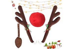 YUE QIN Voitures Rennes Décoration de Noël 16.5 Pouce Voiture Costume de Renne avec Bois Nez Rouge et Queue Voiture de Renne Rudolf pour Camion Van SUV Deco Noel Voiture