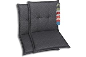 GO-DE Textil Bequeme und attraktive Polsterauflagen für Niederlehner-Gartenstühle (2er-Set, Design: Rautenlinien Anthrazit)