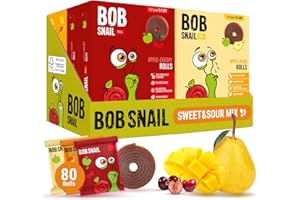 BOB SNAIL ROLL Bob Snail Dried Fruit Roll Ups 80pcs, 800g Snack Variety Pack for Kids, Healthy Fruit Snacks with Mango, Pear & Cherry - Vegan, No Added Sugar