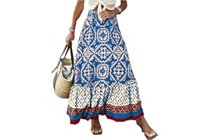 JENJON Femme Jupe Maxi Imprimé Taille Haute Elastique Casual Boho Fleurs Robe sans Manches 2 in 1 Jupes