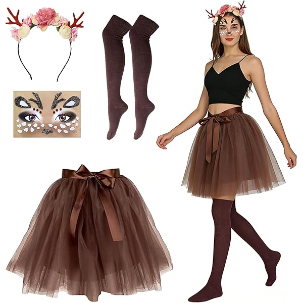 JONRRYIN Rendierkostuum voor dames, haarband met rendiergewei, kleding rendiercape, carnaval, cosplay, carnaval, Halloween, themafeest (rendier-B