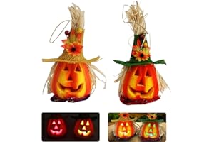 TSLBW 2 Pezzi Lanterna di Zucca in Schiuma di Halloween Jack Zucca Lampeggiante Lanterna Accendi Decorazione Casa Infestata Accessori Decorativi Decorazione del Giardino Forniture per Festa di Halloween (A)
