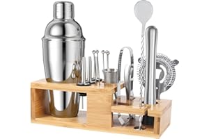 TAIKOUL Cocktail Shaker Set,Edelstahl 16-teiliges Cocktail Mix Set Cocktail Bar Set 750ML,Cocktail Zubehör Barkeeper Set mit Holzständer Geeignet für Milchteeläden,Cafés, Bars,Privathäuser