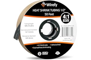 Wirefy Guaina Termorestringente 12,7 mm - Tubo Isolante 4:1 - Interno Adesivo - Nero - Rotolo 15 m