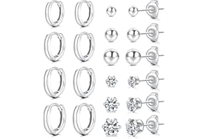 VEEDOFA Small Stud Earrings for Women Small Hoop Earrings for Women Cubic Zirconia Stud Earrings Hypoallergenic Earrings Cartilage Earrings Sleeper Earrings