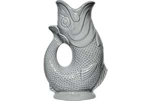 The original Gluggle Jug – Dunkelgrauer Glug-Krug in L, 22 cm, 0,6 l – Krug in Fischform – dekorativer Glug-Krug für Wasser, Cocktail, Wein und Gin, Dekanter oder Vase, handgefertigt in Großbritannien