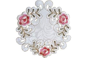 EQLEF Runda bordstabletter 4 st broderade bordstabletter blommigt skärverk spets vas dynor 25 cm x 25 cm