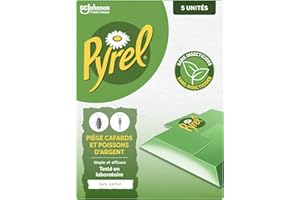 PYREL PIÈGE CAFARDS ET POISSONS D'ARGENT - SANS INSECTICIDES – Jusqu'à 2 Mois de Protection - 5 Pièges
