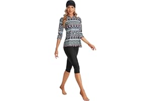 BaJooruly Moderate Swimwear Sunwear Surfwear 3/4 Short Sleeve Swimsuit Women Girls Plus Size Swimwear Beachwear