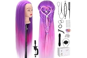 ‎TOPDIRECT TopDirect 75cm Übungskopf Frisierkopf Friseur 100% Synthetisches Haar Perückenkopf Puppenkopf Trainingsköpfe Friseurkopf Ausbildung Kopf mit Halter + DIY Haare Frisuren Set