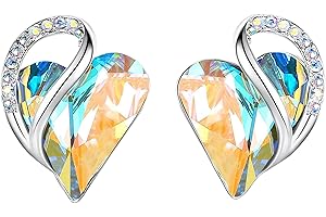 Leafael infini Amour cœur Boucles d'oreilles femme Argent, boucle d'oreille femme avec cristaux de guérison, Sans allergie bijoux femme avec coffret cadeau