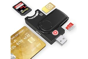 BAWANFA 4 en 1 Lecteur Carte SIM, Lecteur Carte Identité Belge, Lecteur de Carte SD&Micro SD, Lecteur Carte à Puce pour DOD Militaire Accès Commun CAC/SIM/ID/IC Banque, Compatible avec Windows/Vista