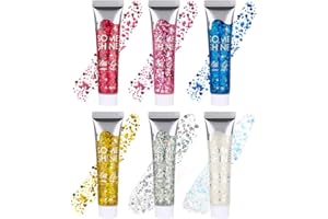 AYBUY 6 Purpurina Cara Gel, 18g Festival Gel Purpurina Liquida Corporal,Gel Chunky Glitter Corporal para Carnaval, Festival, Mascarada y Maquillaje de Fiesta (Azul+Rosa+Plata+Blanco+Oro+Rojo Rosa)