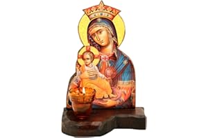 IconsGr Wooden Greek Christian Orthodox Wood Icon of Mother of Jesus & Jesus /Mp8