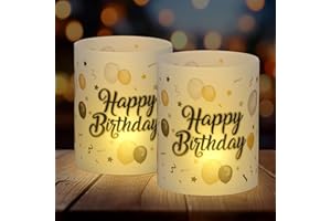Bczhieulw 12 Lanterne da Tavolo per Compleanno, Portacandele Decorativi, Decorazioni Antivento per Tavolo, Festa di Compleanno per Donna e Uomo，Adatto per Lumini o Candele (Happy Birthday)