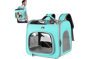 ALLSOPETS Zaino per Cani e Gatti Pieghevole con Finestra Traspirante e Gancio di Sicurezza, Zaino Porta Cane con Apertura Frontale per Viaggio Escursioni Passeggiate (Verde Menta)