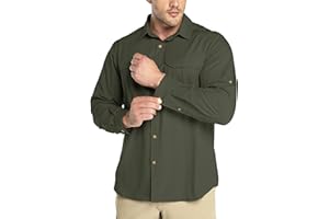 Outdoor Ventures Męska koszula rekreacyjna, z długim rękawem, oddychająca, szybkoschnąca, funkcyjna, męska, na wiosnę i lato, ochrona przed promieniowaniem UV