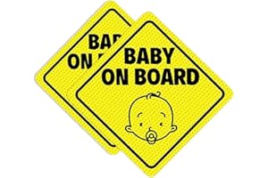 SIOPPKIK Baby on Board Schild, 2 Stück Baby on Board Zeichen Auto, Selbstklebend Vinyl Vorsicht Aufkleber für Fahrer, Reflektierend in der Nacht, Wasserdicht(12.5cm, Gelb)
