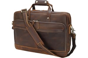 TIDING Sac à main en cuir pour ordinateur portable de 43,2 cm - Grande sacoche d'affaires vintage en cuir véritable - Cadeau pour homme, travail, bureau, école, université