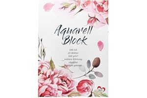 Ideen mit Herz Aquarell-Block | Aquarellpapier | Zeichenblock | Malblock | 20 Blatt | dickes Papier | 300 g/m² (DIN A4)
