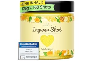 ‎AVIDA ZEN AVIDA ZEN Ingwer Shot, für bis zu 160 fruchtig scharfe Ingwer Kurkuma Shot, 125g Ginger Shot, Ingwershot vegan und in Deutschland hergestellt, Kurkumashot