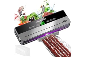 GOMETY 5-in-1 Vakuumiergerät, Lebensmittel Vakuumierer mit 10 Stück 20x30cm Vakuumierbeutel, 65Kpa Abnehmbare Folienschweißgerät mit LED-Anzeige und Cutter für Trockene Und Feuchte Lebensmittel(Grau)
