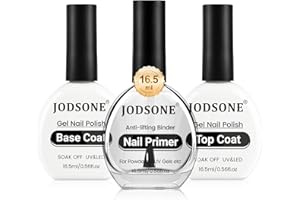JODSONE Lot de 3 vernis de finition et de base de 16,5 ml avec apprêt à ongles No Wipe Top Coat Base Need U V Lamp Cured Nail Primer for Helping Nail Polish Adhere Better to Natural Nail