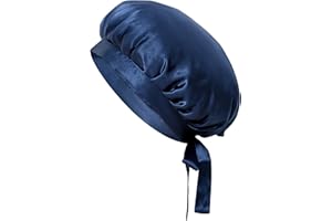 Desmend Cuffia per dormire in 100% seta da 19 Momme, da donna, per proteggere i capelli, con fasce regolabili, Blu scuro, Taglia unica