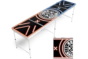 BeerBaller® LED NEON Beer Pong Tisch | LED Beleuchtung (blau/rot) & Kratzfeste Oberfläche | Klappbarer Bier-Pong Tisch mit Bällehalter | Bierpong Tische (Ohne Cupholder)