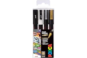 Posca Pens PC-3M Fine Acrylic Felt Tip Coloured Permanent Paint Markers for Adults and Kids. Perfect for Colouring, Fabric, Graffiti, Watercolour, Outline Drawing, Window and Glass Art. 4 Pack