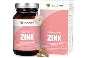 ‎PURABYO Natürliches Zink aus Guavenblatt | im Glas | Zink hochdosiert 10 mg | 100% Tagesbedarf | 2- Monatsvorrat | Zink vegan | Guave Blatt Extrakt | Zinc | Hergestellt in DE