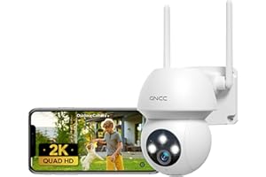 GNCC Security Camera Outdoor, Cameras House Security, CCTV Camera, 2K, 360° Auto Tracking, Color Night Vision, Pan-Tilt, Motion Detection, Lights Alarm, App Notification, 2-Way Audio, 2.4G WiFi