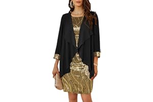 GRACE KARIN Damen Ärmelloses Rundhals Pailletten Cami Kleid Elegant Zweiteiler Tüll Cardigan Abendkleider für Party