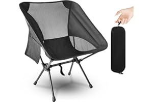Bindokun Folding Camping Chair, Ultra Lightweight Portable Moon Chair, 150kg Capacity, Black, Steel Frame, Oxford Cloth Seat, Suitable for Camping, Hiking, Fishing, Picnic, Travel, Beach
