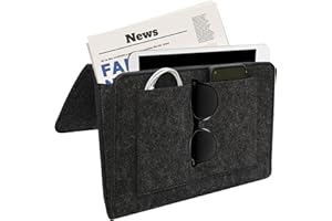 QianFenShi Betttasche zum Einhängen,Bett Organizer zum Einhängen,Bettaufhänger-Aufbewahrungstasche,Aufbewahrungstasche Bett,Dicke Filz,Anti-Rutsch,für Handy,iPad,Buch,Brille,Fernbedienung (Schwarz)