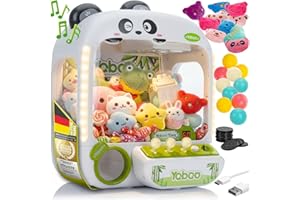Deluxe Greifautomat für Kinder, Nostalgischer Spiel-Automat mit 10 Mini Kuscheltieren, Candy Grabber, Arcade-Spiel für mini Spielzeug, Stofftiere & Süßigkeiten, Ideal für Kindergeburtstag (Panda)