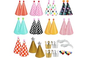 S.F.Pachira 24 Stück Geburtstagsparty-Hüte, Papier mit Pompons, schönes Kronenhut-Set für Geburtstag, Weihnachten, Halloween, Neujahr, Party-Dekorationen für Kinder, Erwachsene, Haustiere