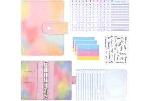 Touchfutrue Budget Planner, A7 Binder Budget Notizbuch, Ringbuch Leder Budget Geld Organizer Sparen Mit Folien, Finanzplaner Cash Stuffing Haushaltsbuch mit Geldfacher für Sparbuch (Rosa)