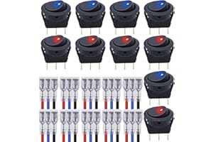 GTIWUNG 10 Pezzi LED Interruttore Bilanciere, Interruttore On-off con 16AWG Fili, DC 12V 20A Rotondo Illuminato Pulsante Interruttore con 2 Colori di LED per Auto, Barca, Camion, Rimorchio