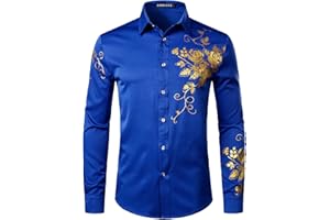 PARKLEES Camicie da uomo a maniche lunghe con bottoni e design ricamato, vestibilità aderente