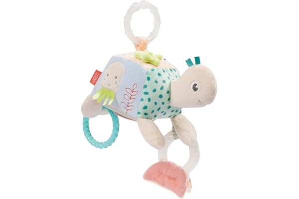 Fehn activité tortue - Jouet d'éveil moteur à suspendre pour poussette, lit bébé et siège auto - pour mordre, saisir et faire du bruit - pour bébés et enfants dès la naissance